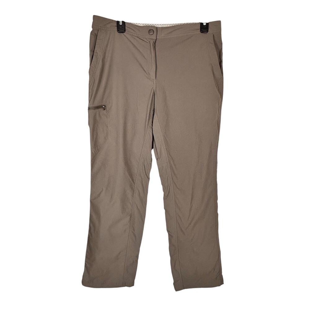 L.L.Bean Womens Hiking Pants 12 MT Taupe Stretch Travel Outdoor Zip Pocket